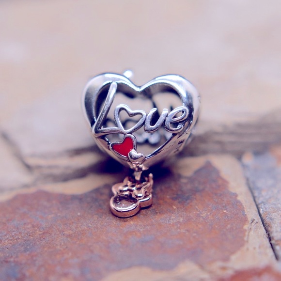 Heart Mom Love Bracelet Charm with Red Bow - S925 Sterling Silver Fits Pandora - Picture 2 of 3